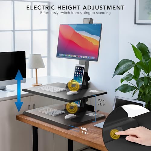 Mount-It! Electric Standing Desk Converter - Motorized Sit-Stand Desk Riser with Monitor Mount, 32" V46023