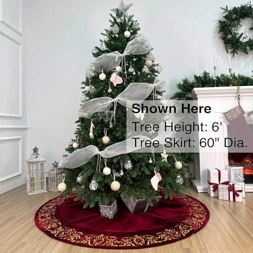 Burgundy Victorian Velvet Christmas Tree Skirt with Gold Damask Embroidery Q6345