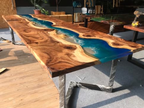 Live Edge Epoxy Dining Table with River Wave Look U56987