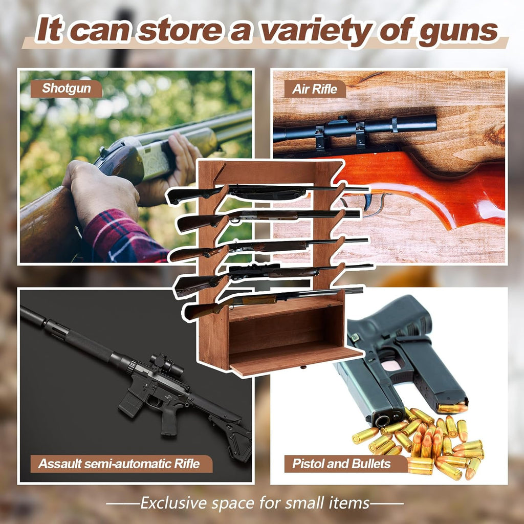 Walnut Gun Display Rack Pine Wood Rifle Cabinet with Storage H830