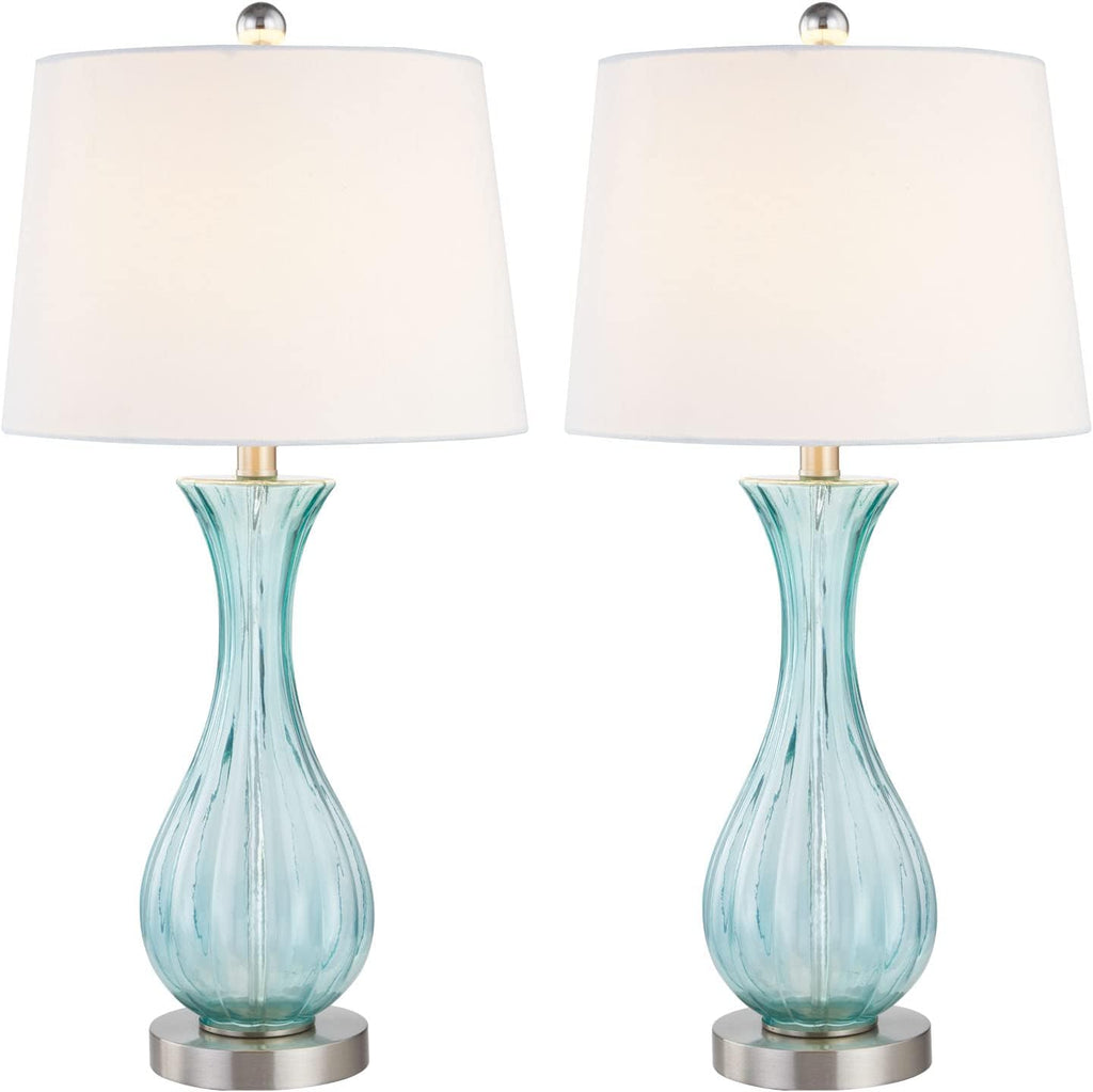 Maxax Coastal Glass Table Lamps Set of 2, Blue Bedside Lamps with White Shade H247715