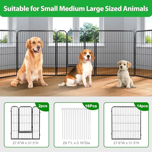 LEMY 16 Panels 32 in Metal Pet Playpen with Door, Black N86004