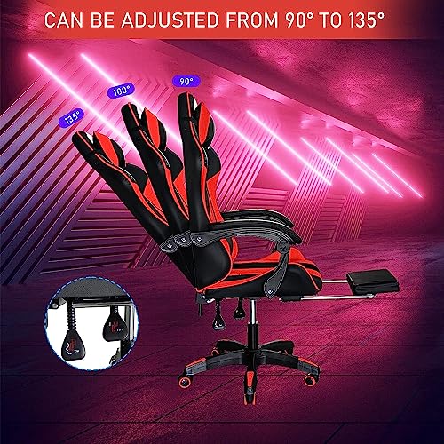 Ergonomic Gaming Chair with Lumbar Support and Footrest, Red Q6928