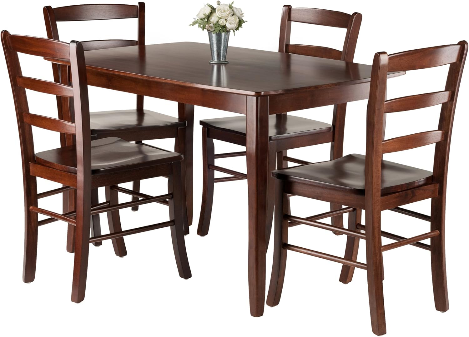Winsome Inglewood 5-Piece Dining Table Set with 4 Ladderback Chairs, Walnut Q9921