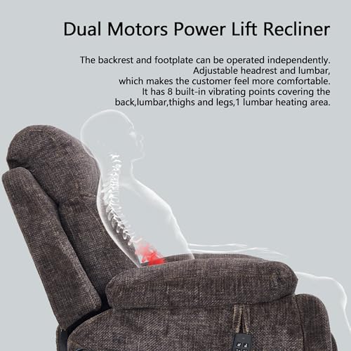 Power Lift Chair Recliner with Massage and Heat for Adults, Dual Motor H2507