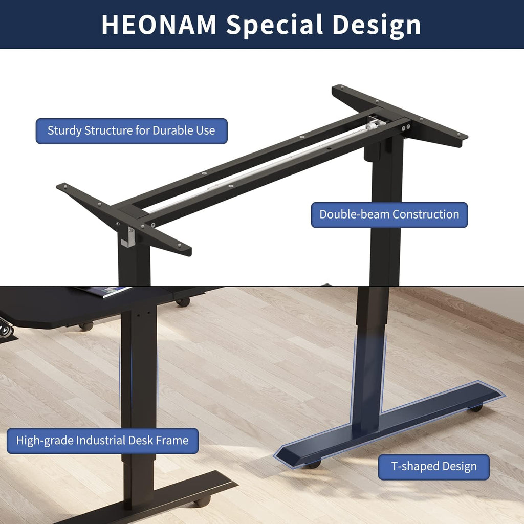 59" L-Shaped Electric Standing Desk with Rustic Brown Top X37455
