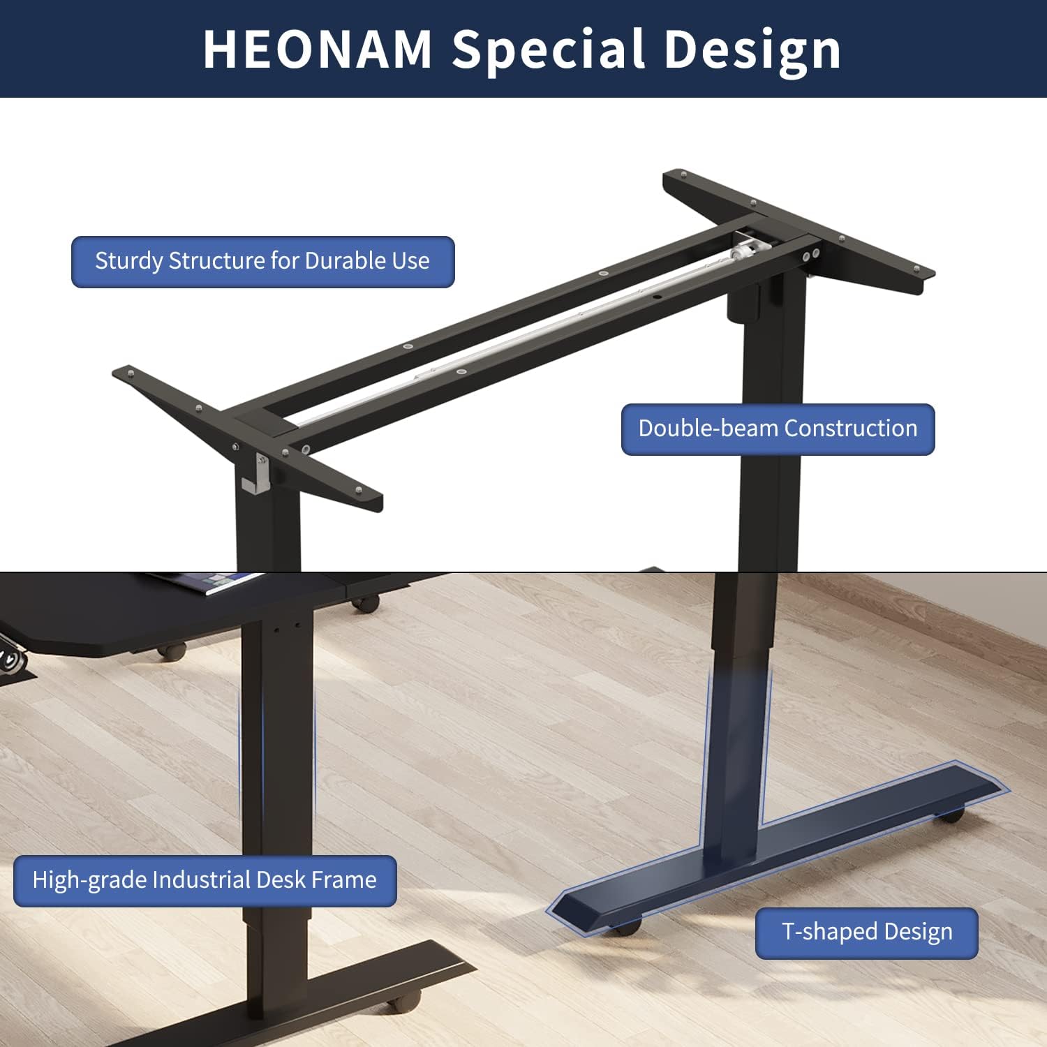 59" L-Shaped Electric Standing Desk with Rustic Brown Top X37455