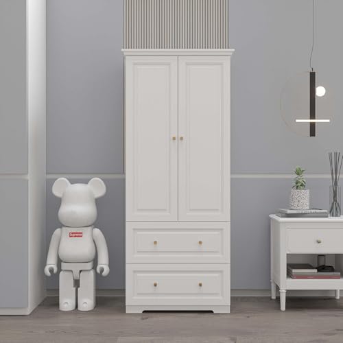 78.74" 6-Door Large Armoire Wardrobe with 3 Drawers & 2 Hanging Rods, White V38930