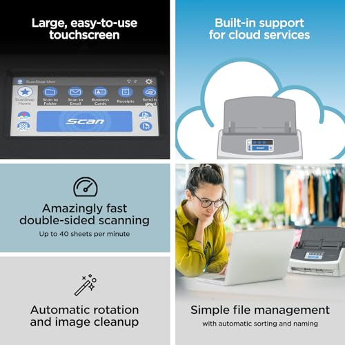 ScanSnap iX2500 Wireless and USB Document Scanner with Touchscreen, 100 Page ADF, White P500137