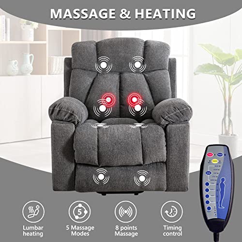 CANMOV Large Power Lift Recliner Chair with Massage and Heat for Elderly, Light Gray N3196