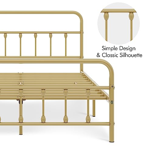 Yaheetech Classic Metal Platform Bed Frame with Victorian Headboard, Full Size Black T81083