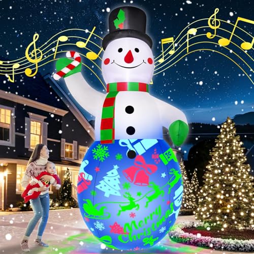 12FT Giant Christmas Inflatables Snowman with Music & 360° Rotation LED Lights E6136