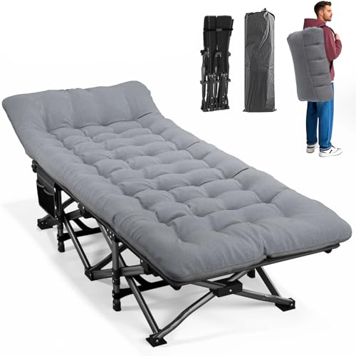 ATORPOK Camping Cot for Adults with Cushion, Portable Folding Bed, Gray F9576