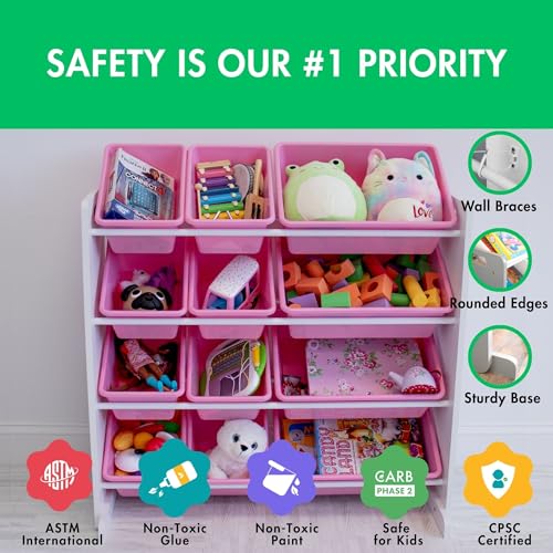 Humble Crew Kids Toy Storage Organizer with 12 Plastic Bins, Grey/White O74556