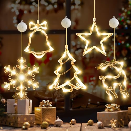 5Pack Christmas Window Lights Snowflake LED with Timer Battery Powered U214