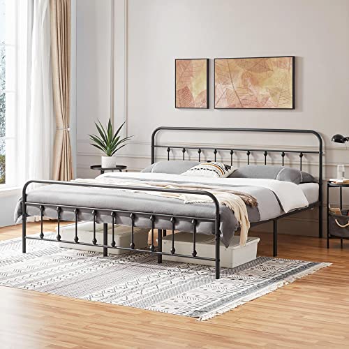 Yaheetech Classic Metal Platform Bed Frame with Victorian Headboard, Full Size Black T81083