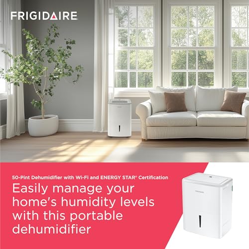 Frigidaire 50-Pint Portable Dehumidifier with Wi-Fi for Medium/Large Rooms, White Q334986