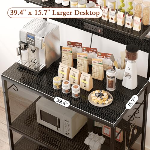 SUPERJARE Kitchen Bakers Rack with Power Outlet, Coffee Bar Table, Rustic Brown W637