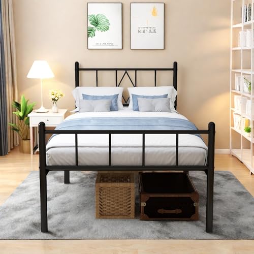 Full Size Metal Platform Bed Frame with Headboard, Black U138819