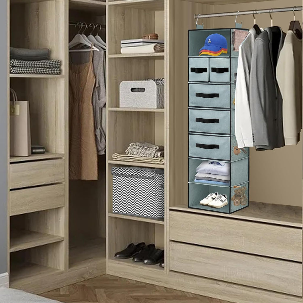 VERONLY Hanging Closet Organizer 7 Shelves with 5 Drawers, Grey R734