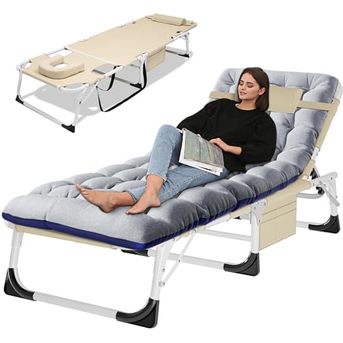 Portable Folding Camping Cot, Adjustable Reclining Chaise with Pillow U54731