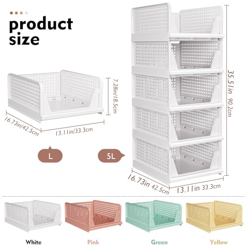 SNSLXH 5 Pack Stackable Closet Storage Basket, Foldable Closet Organizer, White W8950