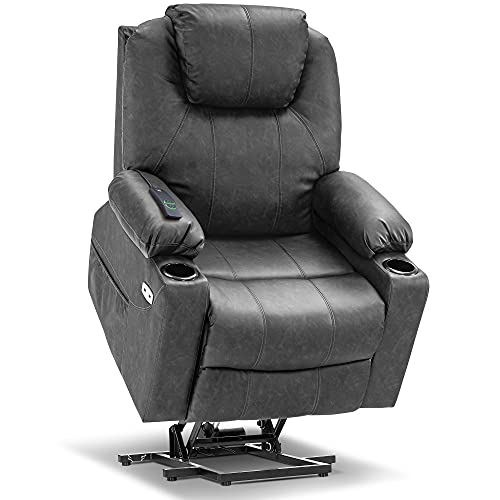 MCombo Power Lift Recliner Chair for Elderly with Heat and Massage, Faux Leather, Black V60394