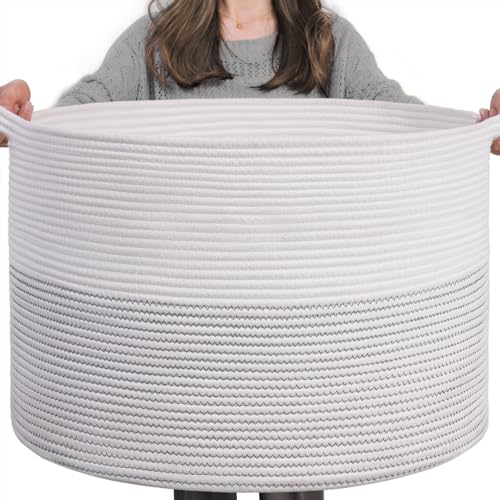 INDRESSME Large Cotton Rope Storage Basket with Handles, 90L Grey R37552
