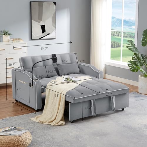 3-in-1 Velvet Pull Out Couch with Adjustable Backrest and Storage Pockets L62524