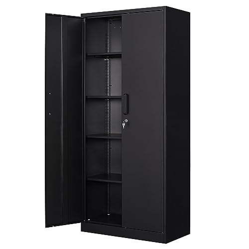 Metal Storage Cabinet with Doors and Shelves, 71" Locking Steel, White L799