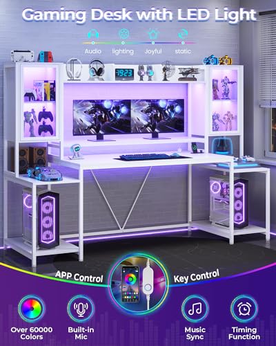 SEDETA Gaming Desk 74.8'' with LED Lights, Hutch and Storage Shelves, Black T331
