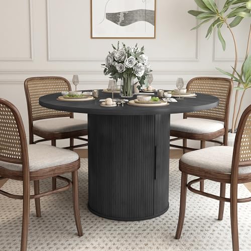 47 inch Round Dining Table with Storage Shelf (Walnut) N502088