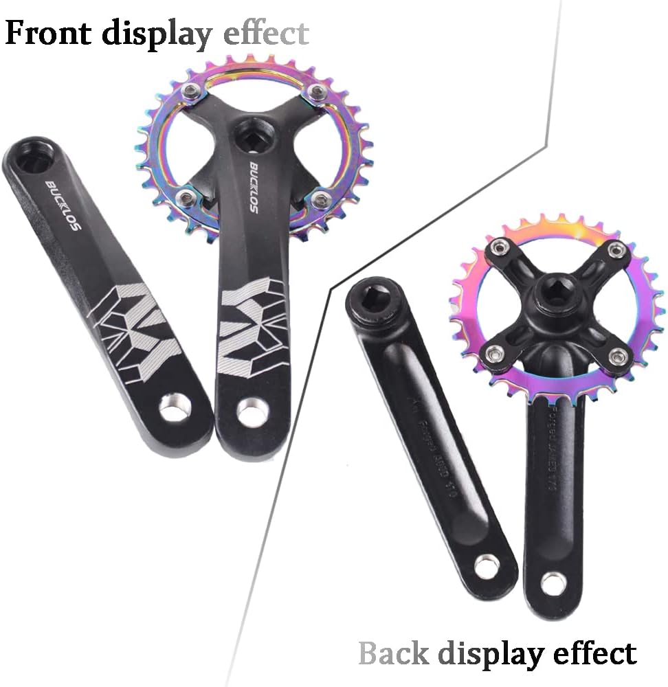 BUCKLOS 104 BCD Mountain Bike Single Speed Crankset 170mm with 30T Chainring, Yellow Pedals Y989