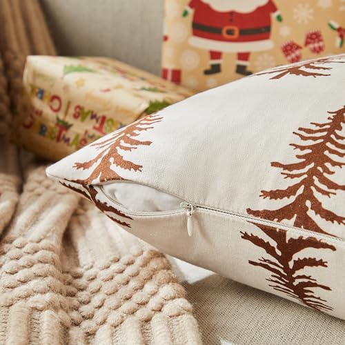 Christmas Pillow Covers Set of 2, 18x18 Inch, Green Winter Tree Print Z3499