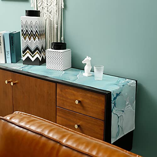 Marble Turquoise Teal Aqua Cotton Linen Table Runner 90 Inches O536843