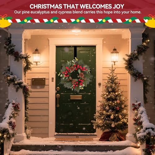 24 Inch Christmas Wreath with Red Bow for Front Door C225