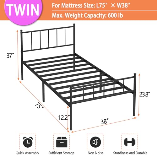 Full Bed Frame Metal Platform Bed with Steel Slat Support F6304