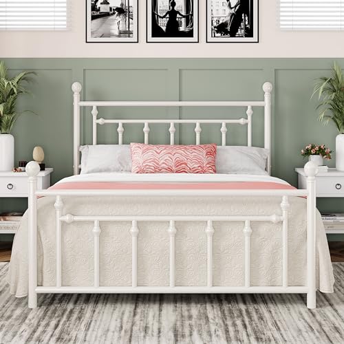 Allewie 14 Inch Full Size Metal Platform Bed Frame with Victorian Headboard, Black E84939