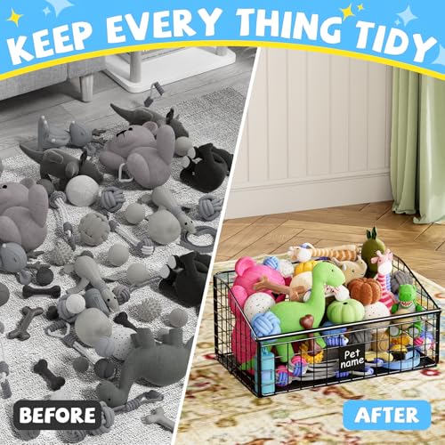 Dog Toy Storage Basket, Metal Toy Box for Dogs, Black D40281