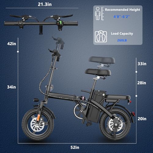 Peak 500W Folding Electric Bike for Adults, 14" Mini Ebike with Removable Battery D85153