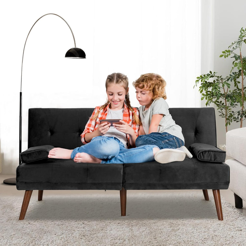 Shintenchi 60" Small Loveseat Convertible Sofa Bed, Black Q525571