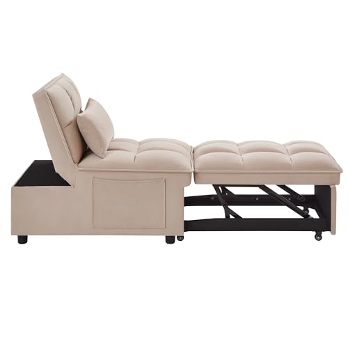 Sleeper Chair Bed 4-in-1 Folding Convertible Sofa with Adjustable Backrest, Velvet, Taupe Z8550