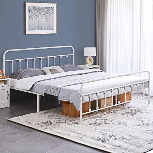 Yaheetech Classic Metal Platform Bed Frame with Victorian Headboard, Full Size Black T81083