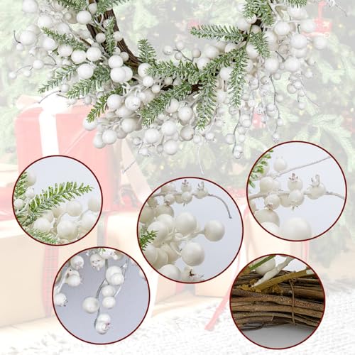 20 Inch White Christmas Wreath with White Berry Fir Pine Needle F528