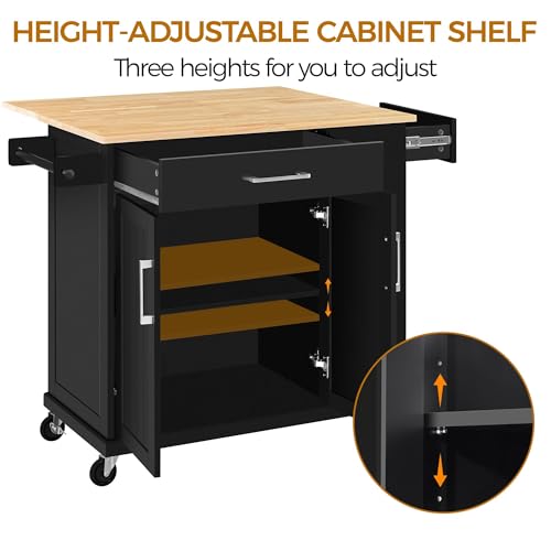 Yaheetech Rolling Kitchen Island Cart with Drop Leaf, Rubberwood Breakfast Bar with Storage V538
