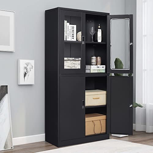 Metal Storage Cabinet with Doors and Shelves, 71" Locking Steel, White L799