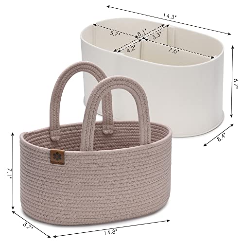 PeraBella Baby Diaper Caddy Organizer Girl, Nursery Storage Rope Basket D474