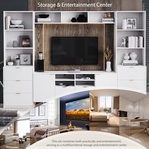 4-Piece Entertainment Wall Unit with 13 Shelves, 8 Drawers, 2 Cabinets, TV Stand for TVs Up to 70", Black H969