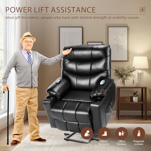 Himimi PU Leather Electric Power Lift Chair Recliner with Heat and Massage, Black I715