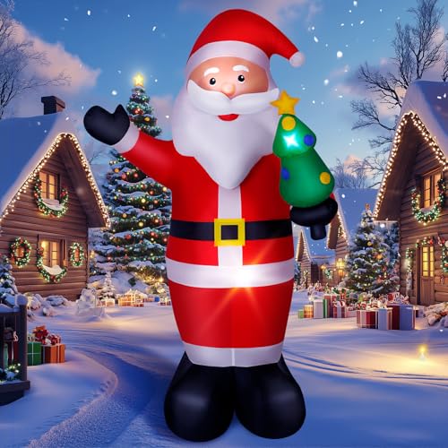 14FT Christmas Inflatable Santa Claus Outdoor Blow Up Yard Decorations,Giant Outside Standing Waterproof Smiling Santa Claus with Gift Bags,Built-in LEDs for Xmas Holiday Party Yard Garden Lawn Decor